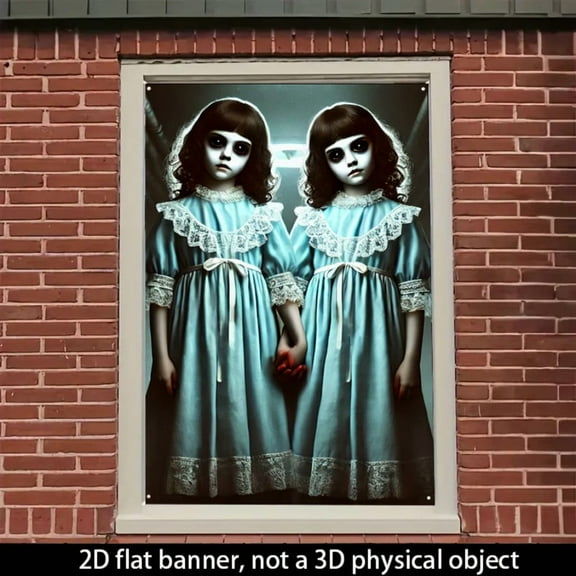 1 PC, 2D Flat/ Window banner, twin sister design pattern in the window, 31.5x 47.2 inches (80x120cm), fashionable 2D pattern, autumn gratitude for the dead Halloween window banner, home kitchen windo