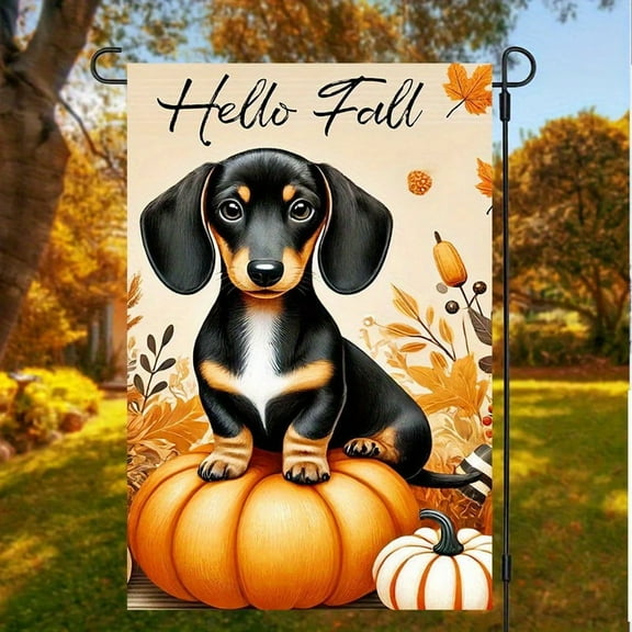 1 PC, 2D Flat cute dog pumpkin Hello Fall Garden flag 18x12 inches (45x30cm), fashionable 2D pattern, autumn Thanksgiving, Halloween, Christmas garden flag, home, outdoor, courtyard, lawn, garden, ho