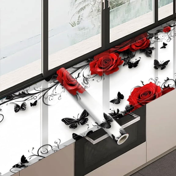 1 PC, 2D Flat/wallpaper wall stickers, red rose and black butterfly artistic pattern, 39.37x15.75 inches (100x40cm), self-adhesive wallpaper, detachable and cutable PVC stickers, suitable for wall/st