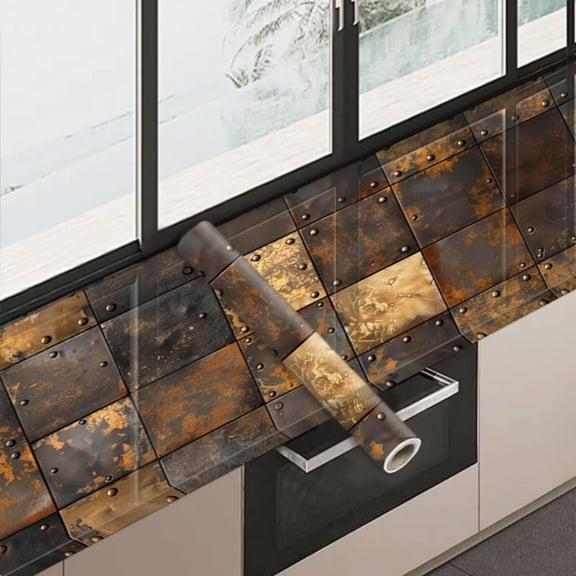 1 PC, 2D Flat/wallpaper wall stickers, retro aged metal rivet patterns, 39.37x15.75 inches (100x40cm), self-adhesive wallpaper, detachable and cut-able PVC stickers, suitable for wall/staircase/furni