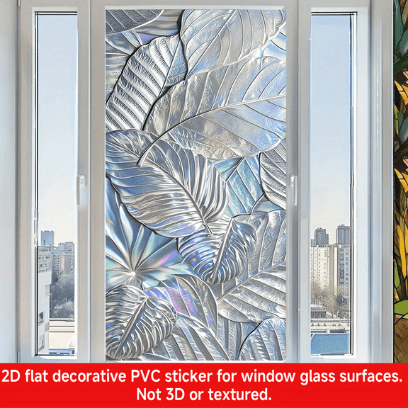 1 PC, 2D Flat/ window cellophane film, leaf design pattern, 17.72x39.37 inches (45x100cm), fashionable 2D pattern, static adhesion, can be cut, suitable for home/kitchen/room Windows, all-season holi