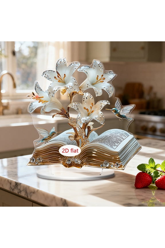 1 PC 2D Floral Book Acrylic Tabletop Ornament, Bookish Lovers Gifts for Women Men, Floral Centerpiece, Gift for Readers Friends Coworker