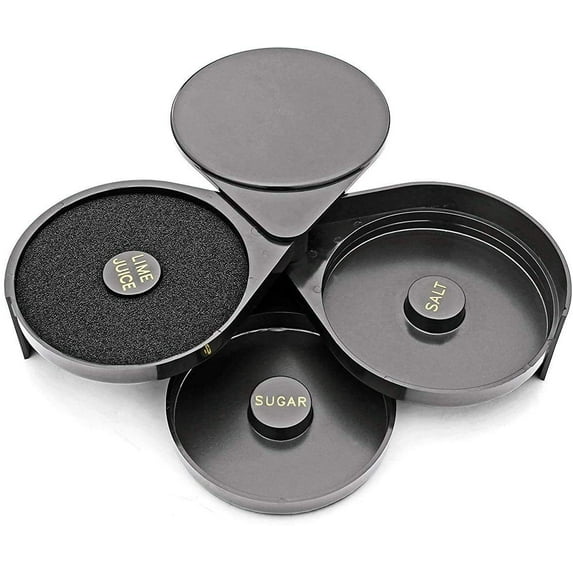 (1-PC) 3-Comp Glass Rimmer with Sponges Bar Supplies Plastic Black Rimmer