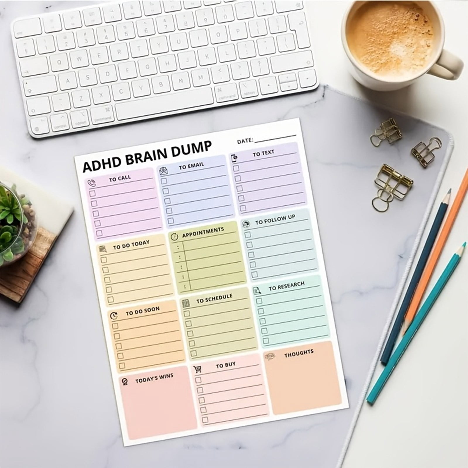 Notepad Task List 1 PC ADHD Daily Planner Notepad, 40 Sheet Brain Dump To Do List Pad ...