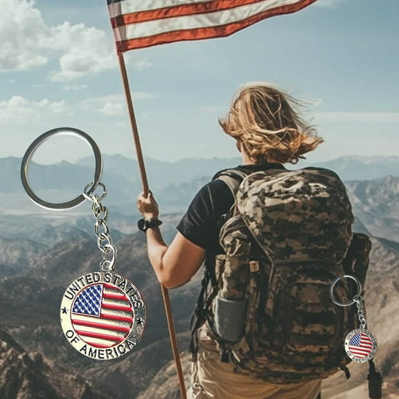 1 PC American Flag Keychain, Patriotic US Keyring, Souvenir Gift for 4th of July, Labor Day, and Veterans' Day Festivities