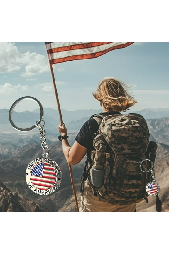 1 PC American Flag Keychain, Patriotic US Keyring, Souvenir Gift for 4th of July, Labor Day, and Veterans' Day Festivities