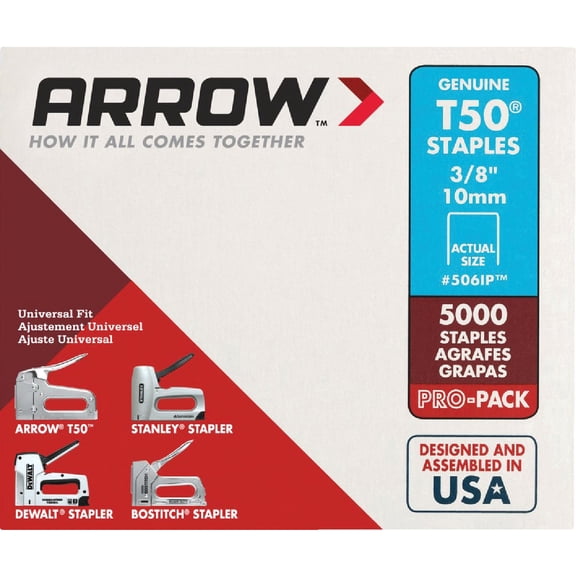 1 PC,Arrow Fastener 506IP T50 Flat Crown Heavy Duty Staples, 3/8 Inch