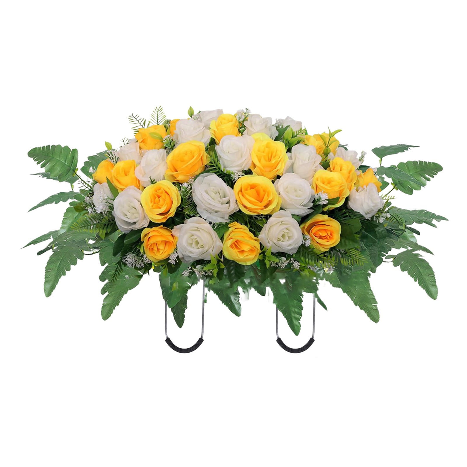 Artificial Cemetery Flowers With Vase & Saddle - Realistic Rose & Carnation Bouquets For Grave Decor - Weather-Resistant - View #11