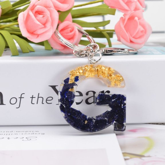 1 PC Black Gold Foil A-Z Alphabet Plastic Keychain Personalized Pendant Initial Letter Key Ring Accessories Bag Charm (G)