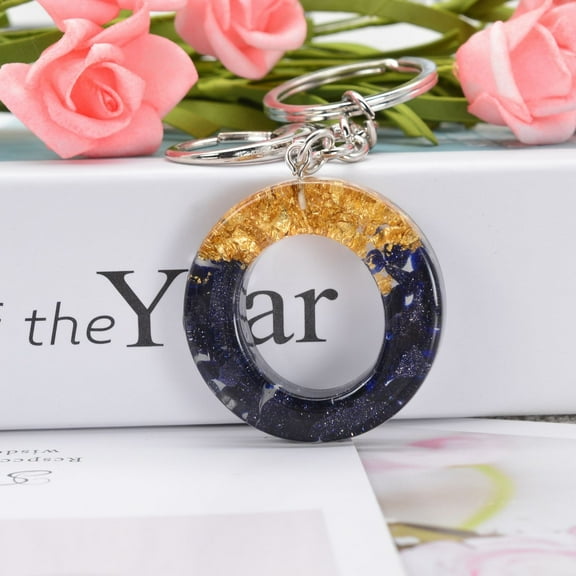 1 PC Black Gold Foil A-Z Alphabet Plastic Keychain Personalized Pendant Initial Letter Key Ring Accessories Bag Charm (O)