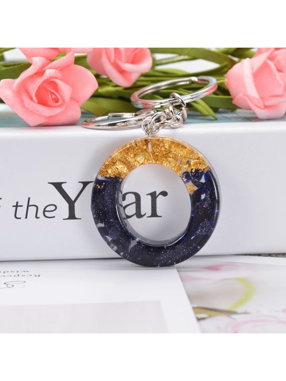 1 PC Black Gold Foil A-Z Alphabet Plastic Keychain Personalized Pendant Initial Letter Key Ring Accessories Bag Charm (O)