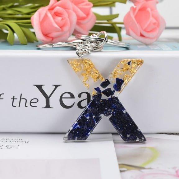 1 PC Black Gold Foil A-Z Alphabet Plastic Keychain Personalized Pendant Initial Letter Key Ring Accessories Bag Charm (X)