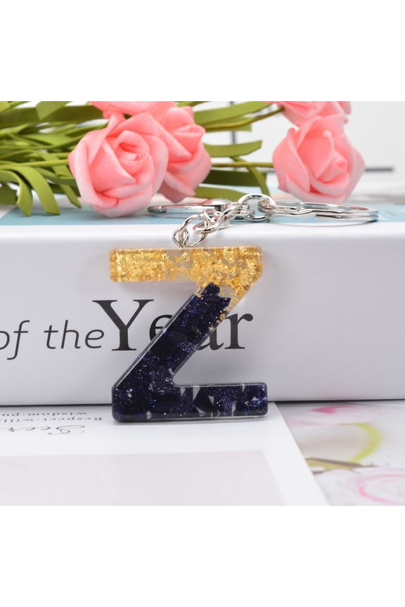 1 PC Black Gold Foil A-Z Alphabet Plastic Keychain Personalized Pendant Initial Letter Key Ring Accessories Bag Charm (Z)