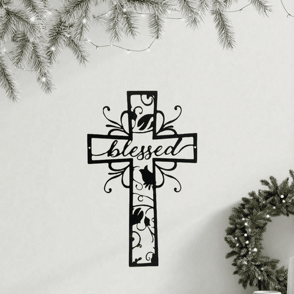 1 PC Blessed Metal Cross Wall Art - Home Decor God  Theme Wall Decor for Valentine'S Day New Year's and Easter Christmas, Halloween Thanksgiving, Valentine's Day Gifts Accessories for Home Decor