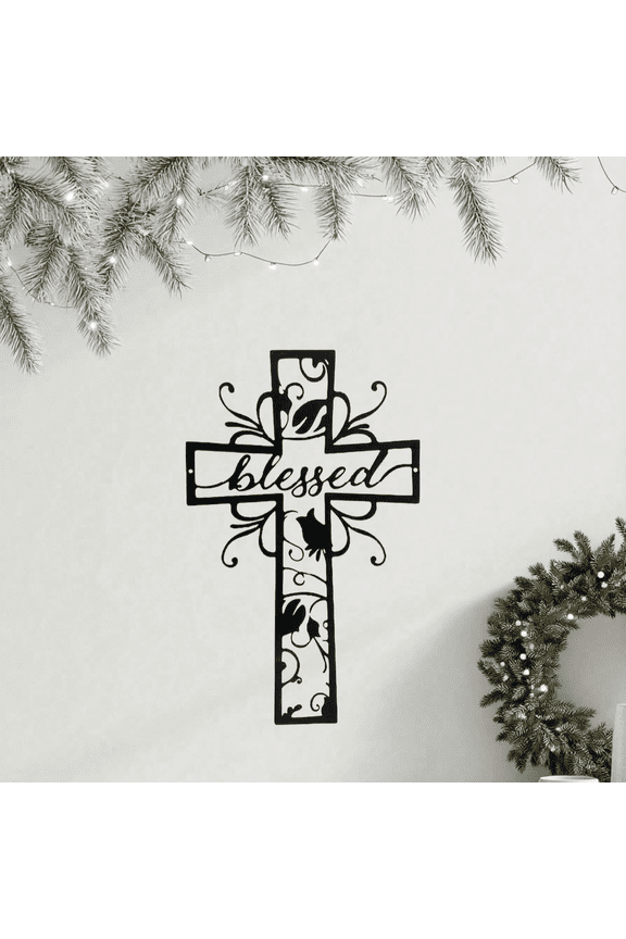 1 PC Blessed Metal Cross Wall Art - Home Decor God  Theme Wall Decor for Valentine'S Day New Year's and Easter Christmas, Halloween Thanksgiving, Valentine's Day Gifts Accessories for Home Decor