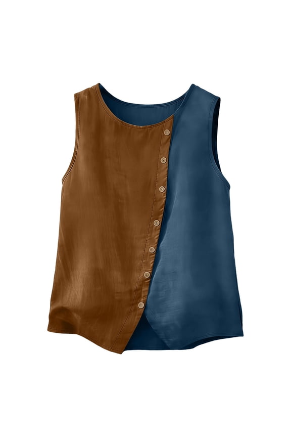 1 PC Camisole Tops for Women Color Blocked Cotton Linen Casual Vest Sleeveless Tops for Women