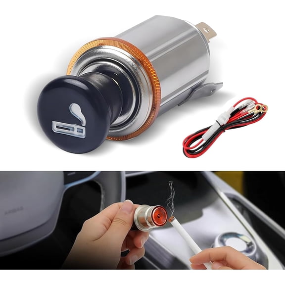 1 PC Car Cigarette Lighter Female Socket with Eject Button, DC 12V Waterproof Metal Car Cigarette Lighter Female Power Socket with Wiring Harness, Suitable for Most Cars Trucks Boats (Silver)