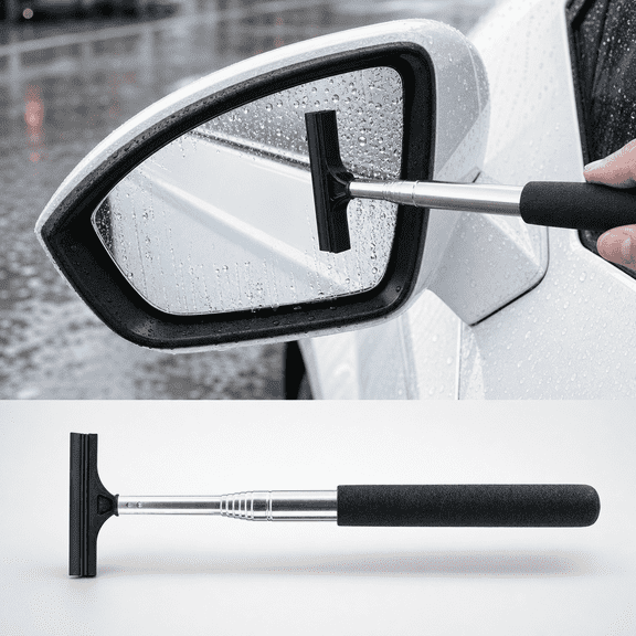 1 PC Car Rearview Mirror Wiper Telescopic Auto Mirror Squeegee 98cm Long Handle Cleaning Tool Glass Mist Cleaner Black