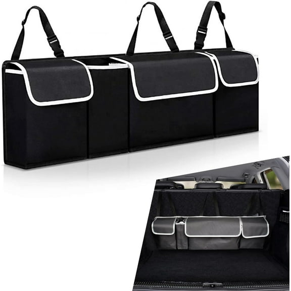 1 PC Car Trunk Large Capacity Storage Hanging Bag, Seat Back Foldable Storage Hanging Bag, Multi-grid Storage Bag, Universal for Most Cars (Black)