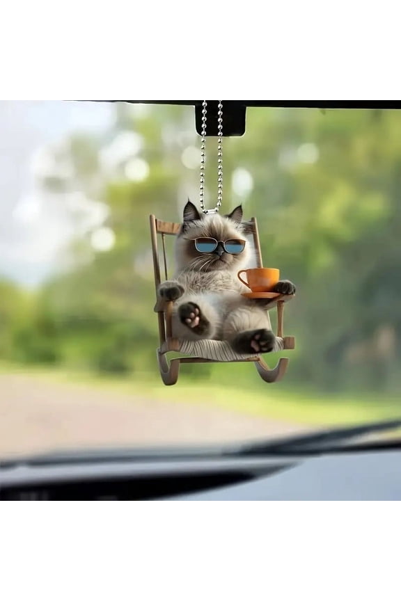 1 PC Cute Cat Car Pendant 2D Acrylic Flat Keychain Key Ring Automotive Rearview Mirror Decoration Accessories Backpack Charm