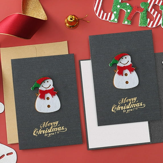 1 PC Christmas Greeting Card with Envelope, Retro Paper Card with 3D Felt Snowman Figure, Merry Christmas Holiday Card for Gifting