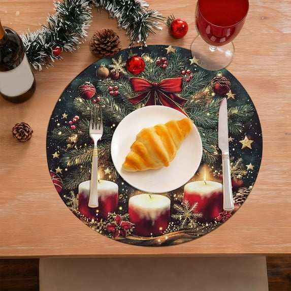 1 PC Christmas Placemat, 11.81" Round Absorbent Washable Table Mat for Dinner Parties Festive Decor