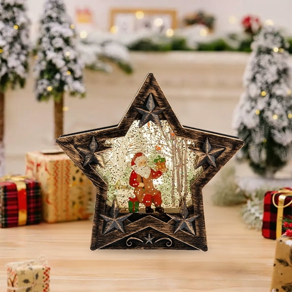 1 PC Christmas Snow Globe, Battery Operated Star Shaped Lantern Light Retro Glitter Globe for Xmas Home Decoration Holiday Party Gift, Christmas Decoration