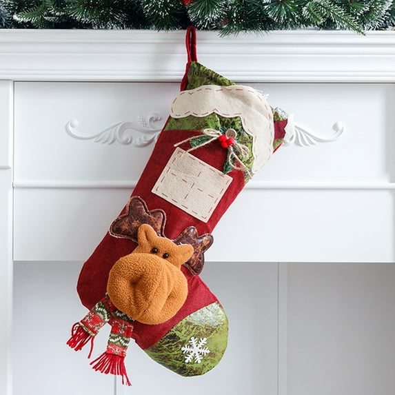 1 PC Christmas Stocking 17.72" Large 3D Reindeer Christmas Stocking for Holiday Party Decor Gift
