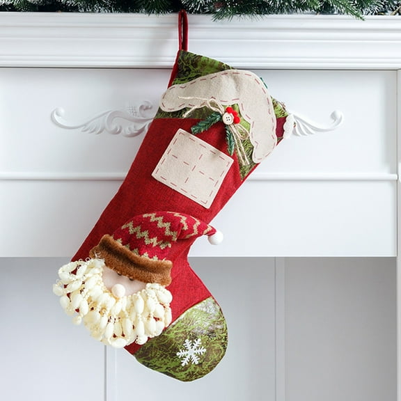 1 PC Christmas Stocking 17.72" Large 3D Santa Claus Christmas Stocking for Holiday Party Decor Gift
