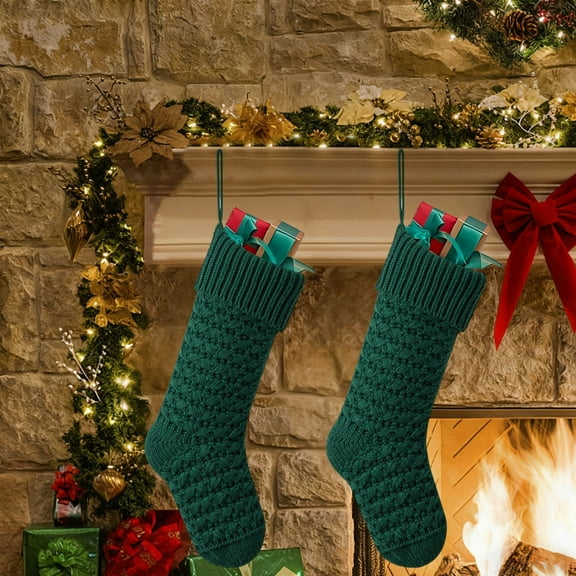 1 PC Christmas Stocking, 18.1 Inches Knit Christmas Stockings Xmas Hanging Stocking Gift Bag for Family Christmas Decoration