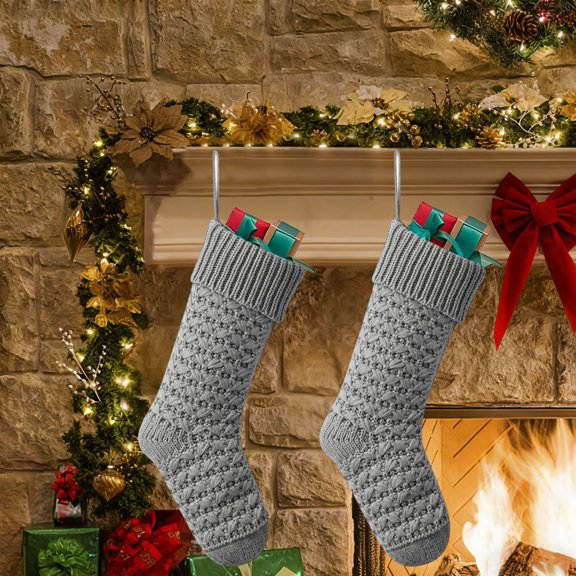 1 PC Christmas Stocking, 18.1 Inches Knit Christmas Stockings Xmas Hanging Stocking Gift Bag for Family Christmas Decoration