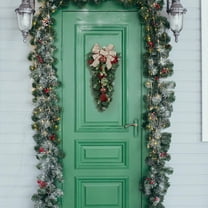 1 PC Christmas Teardrop Swag, 23.62 inch Christmas Swag Outdoor with Bowknot, and Glitter Balls, Christmas Stairs Decoration, Winter Teardrop Wreath for Front Door Wall Window Home Xmas Decor