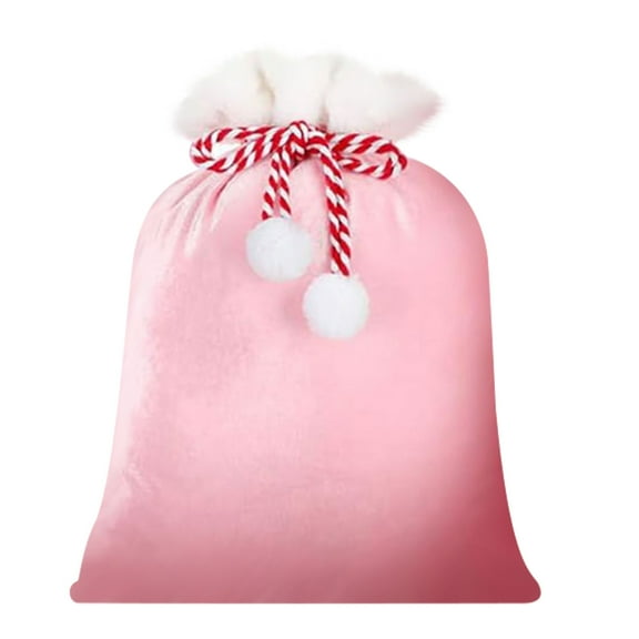 1 PC Christmas Velvet Santa Bags with Drawstring Christmas Pink Gift Santa Bag Small Gift Sack for Xmas Present Party Supply Costume Holiday Wrapping