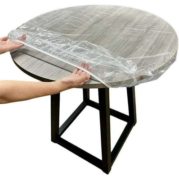 1 PC Clear Plastic Round Table Cover,Waterproof Vinyl Indoor Tablecloth,Easy Wipe Elasticized Round Fitted Cover,No Scratch&No Stains Table Cloth Protector,Anti-Fouling Cover for Dining Table