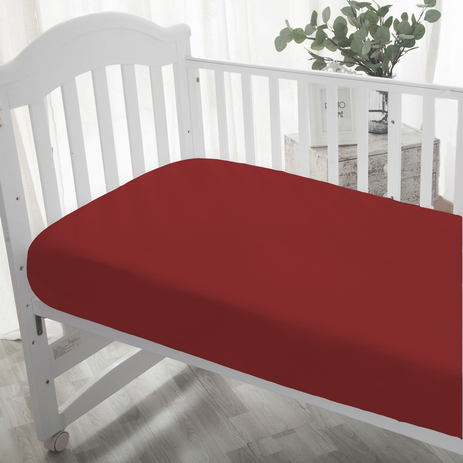 1 PC Cotton Fitted Sheets for Standard Crib Mattress & Toddler Bed Mattress Crib Fitted Sheet (Burgundy, 28x52x8 Inch Drop)