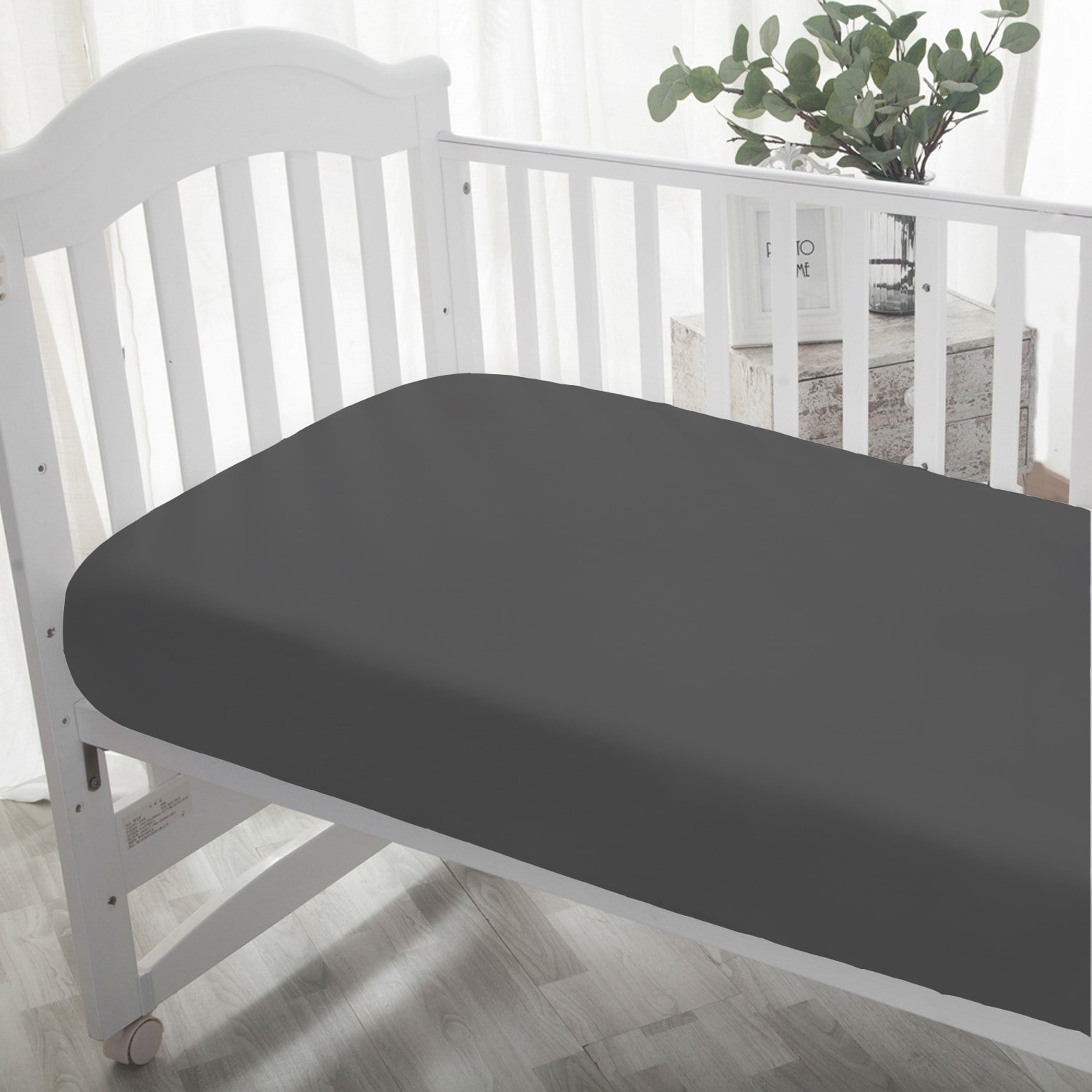 1 PC Cotton Fitted Sheets for Standard Crib Mattress & Toddler Bed Mattress Crib Fitted Sheet (Dark Grey, 28x52x8 Inch Drop)