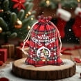 thumbnail image 1 of 1 PC Cotton Medium Christmas Drawstring Candy Treat Bag Buffalo Plaid Christmas Fabric Goody Gift Pouch Reusable Gift Wrapping Bag Holiday Party Favors, 1 of 6