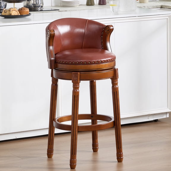 1 PC Cow top Leather Wooden Bar Stools, 26.5" Counter Height Bar Chair with Back, 180 Degrees Swivel Barstools Chair for Home Kitchen Counter,Dining Room, Brown