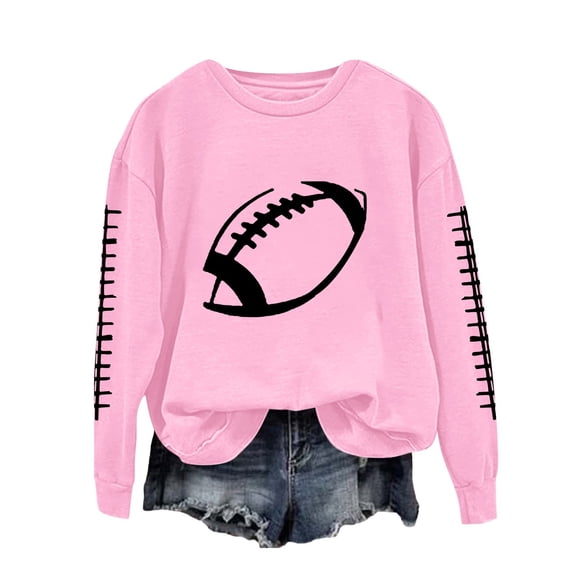 1 PC Cropped Sweatshirt for Women Comfort Funny Football Graphic Print Sunday Casual Long Sleeve Crewneck Fall Pullover Tops for Women Trendy Pink XL