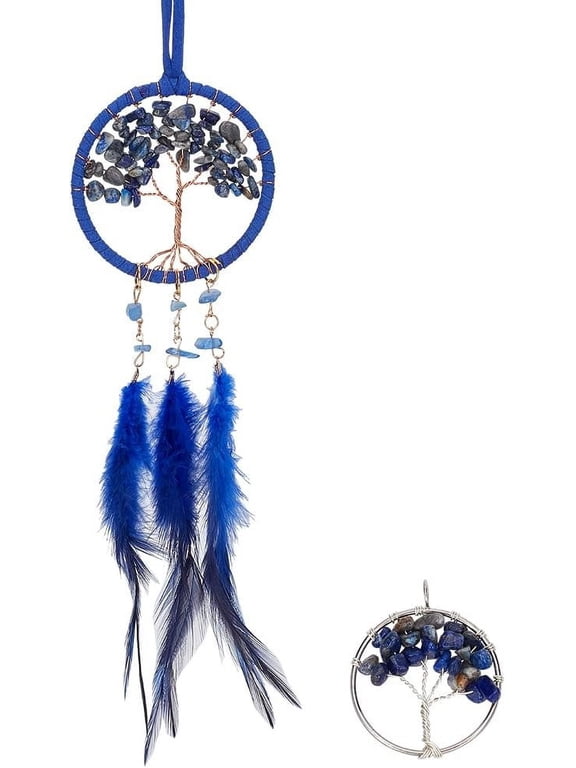 1 PC Dream Catcher Small Tree of Life Dream Catchers Chakras Dream Beads Dream Catcher or Hanging Ornaments Car Charm for Decor-Home Bedroom Wall Decor Christmas Blue for DIY