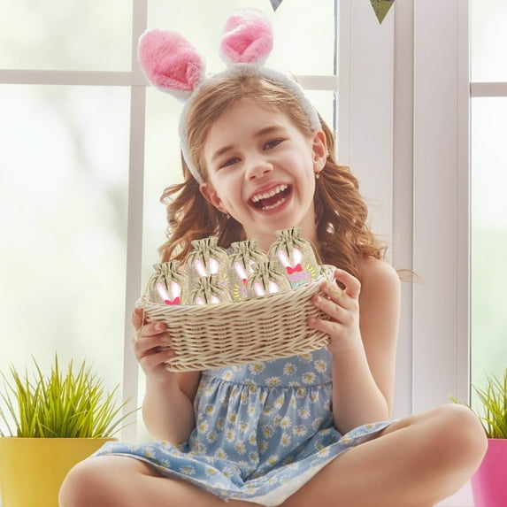1 PC Easter Bunny Gift Bag with Drawstring Easter Burlap Drawstring Bag ...