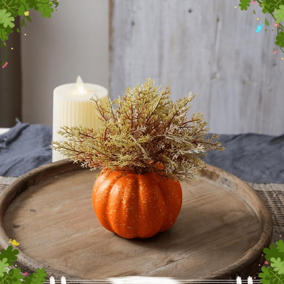 1 PC Fall Decoration Home Fall Vase with Dried Grass Mini Pumpkin Vase Filler Set Rustic Thanksgiving Farmhouse Autumn Decorations Pampas Grass Dried Flower Pumpkin Centerpieces for Tables