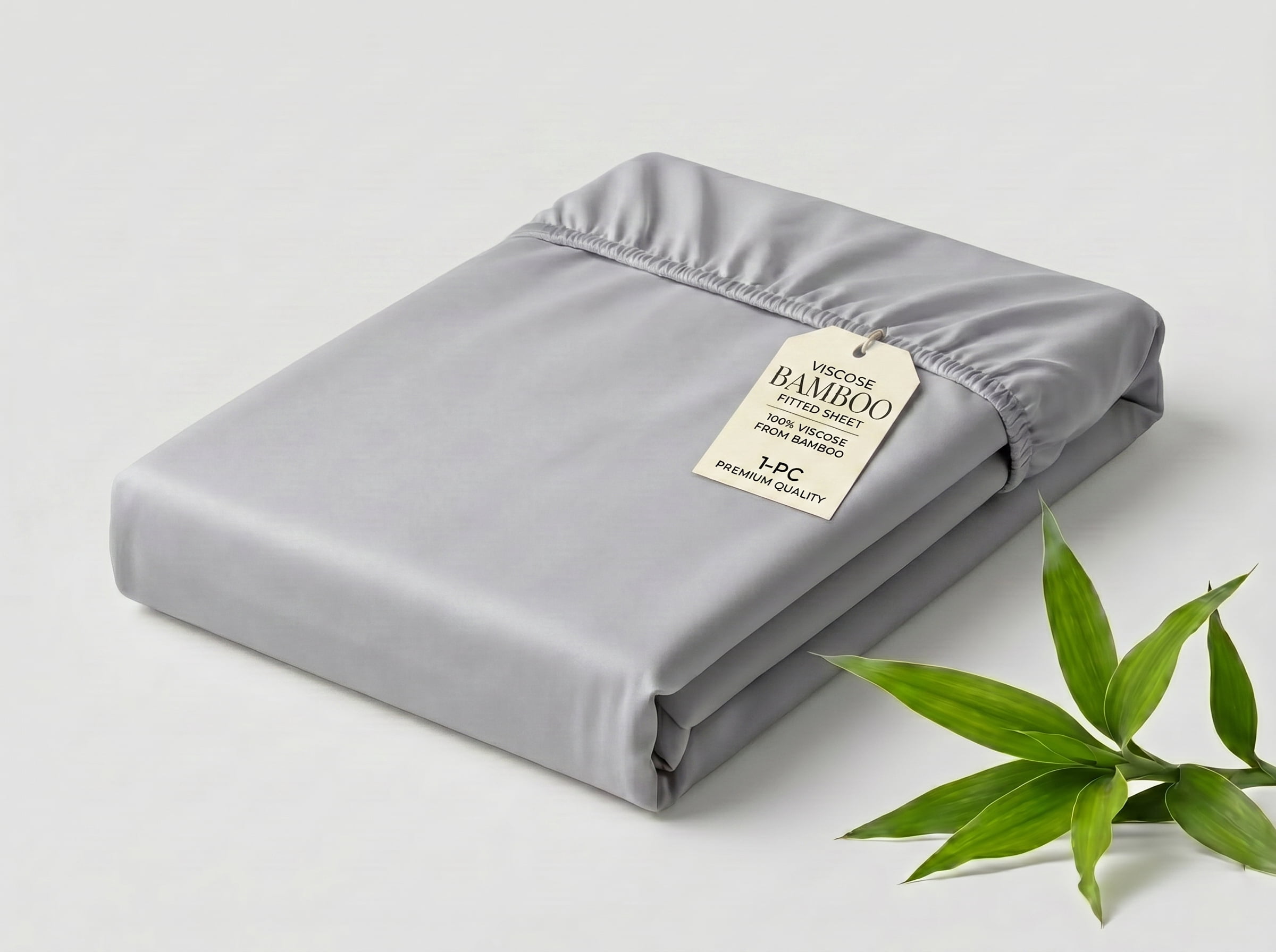 1-PC Fitted Sheet Only - 100% Viscose Derived from Bamboo Queen Size 1000 Thread Count - Breathable & Cooling for Hot Sleeper, Hotel Luxury - 16" Deep Pocket - Light Gray