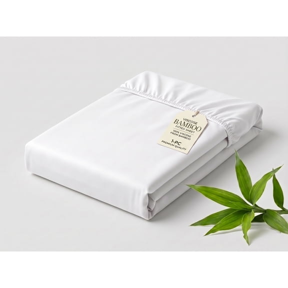 1-PC Fitted Sheet Only - 100% Viscose Derived from Bamboo Short Queen Size 1000 Thread Count - Breathable & Cooling for Hot Sleeper, Hotel Luxury - 16" Deep Pocket - White