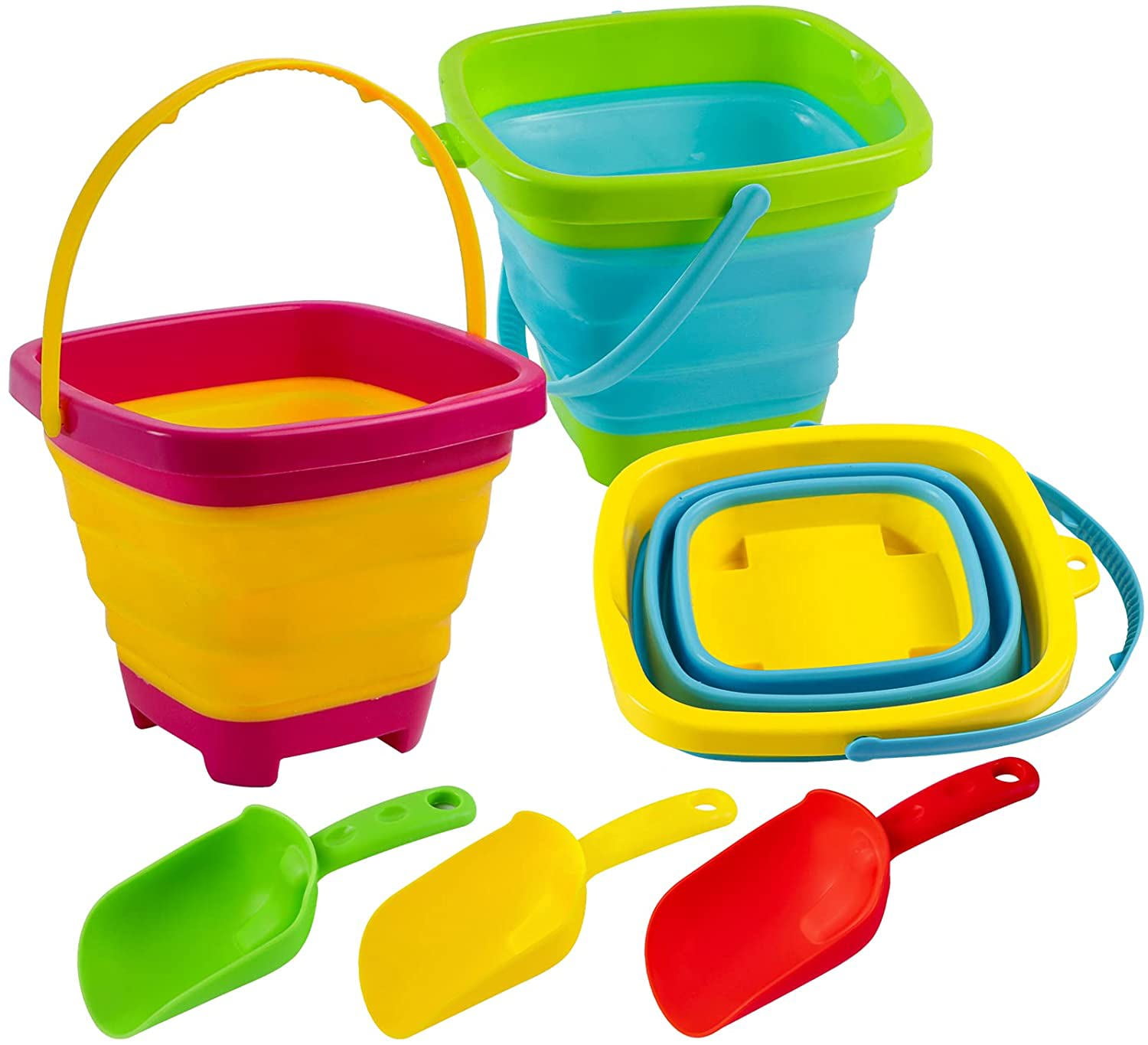 Silicone Beach Foldable Buckets Toys, 3L Jumbo Sand Pails Bucket Set with  Mesh Bag, Swimming Pool Toys for Kids Adults, Gift Set for Gardening