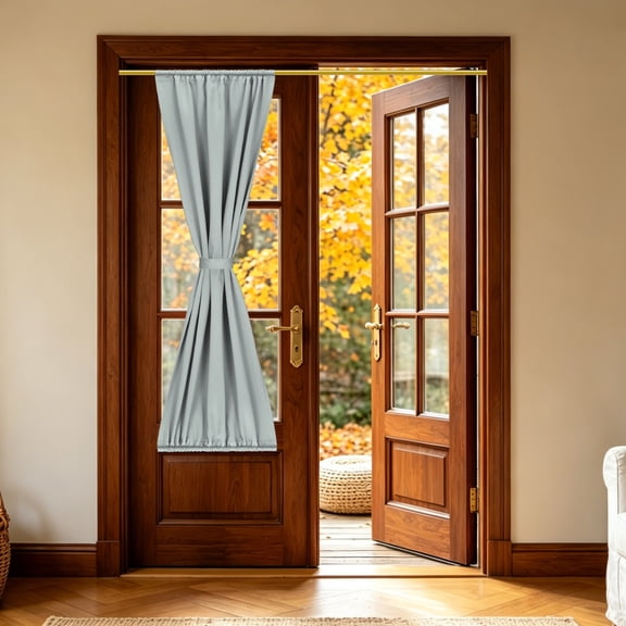 1 PC French Door Curtain, 25" x 79" Blackout Thermal Insulated Energy Saving Drape Polyester Rod Pocket Curtains & Drapes for Kitchen Front Door Window Treatments, Silver-gray
