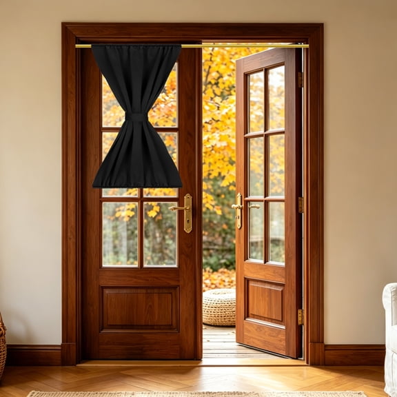 1 PC French Door Curtain, 30" x 40" Blackout Thermal Insulated Energy Saving Drape Polyester Rod Pocket Curtains & Drapes for Kitchen Front Door Window Treatments, Black