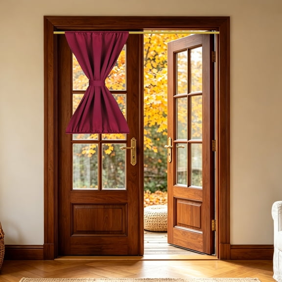 1 PC French Door Curtain, 30" x 40" Blackout Thermal Insulated Energy Saving Drape Polyester Rod Pocket Curtains & Drapes for Kitchen Front Door Window Treatments, Burgundy