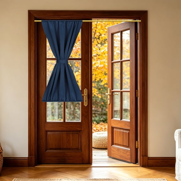 1 PC French Door Curtain, 30" x 50" Blackout Thermal Insulated Energy Saving Drape Polyester Rod Pocket Curtains & Drapes for Kitchen Front Door Window Treatments, Navy Color