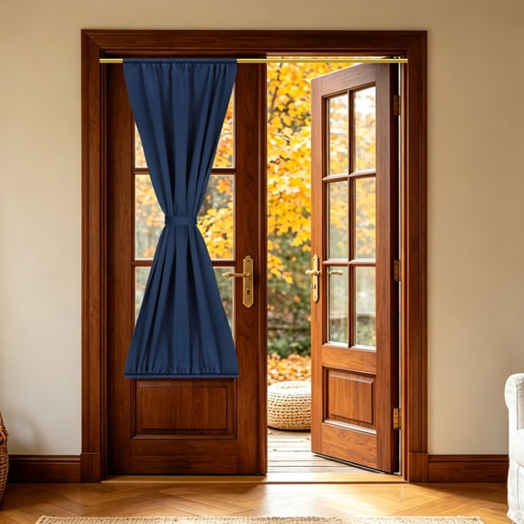1 PC French Door Curtain, 34" x 79" Blackout Thermal Insulated Energy Saving Drape Polyester Rod Pocket Curtains & Drapes for Kitchen Front Door Window Treatments, Navy Color